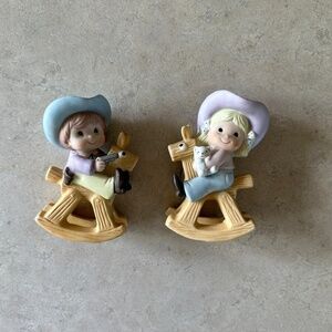HOMCO Vintage Figurines Boy and Girl on Rocking Horses #1417 Beautiful